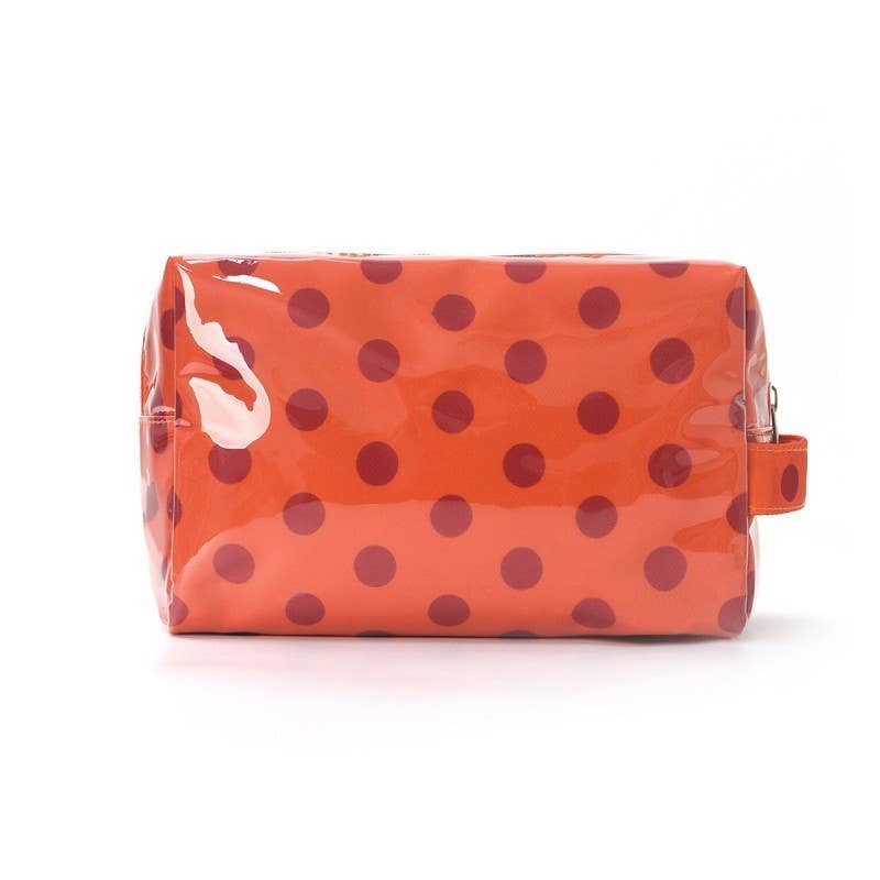 POLKA DOT Pink, Off White, Orange WATERPROOF CLEAR COSMETIC MAKEUP POUCH BAG |40P630