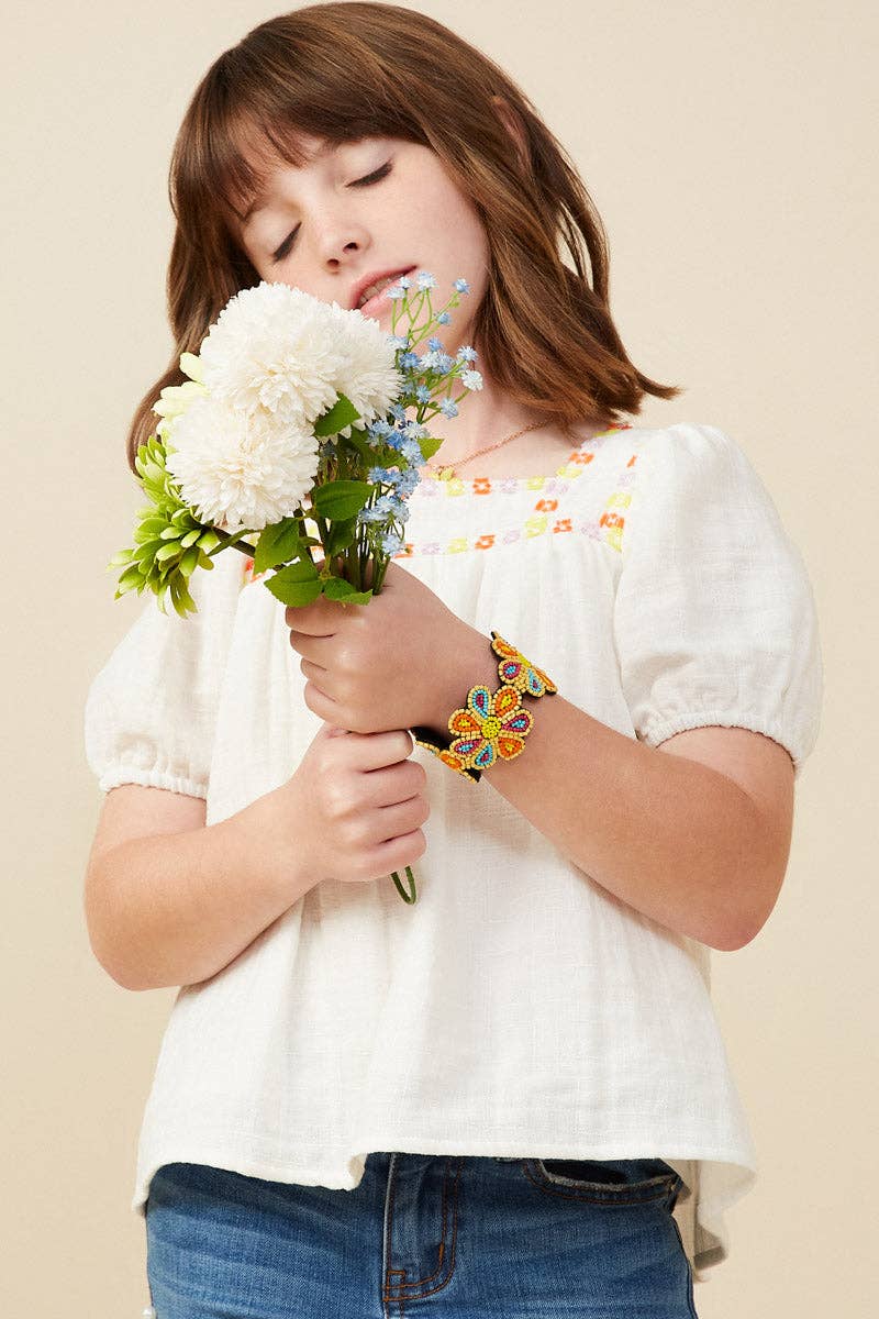 Hayden LA - Girls Contrast Floral Lace Square Neck Textured Top
