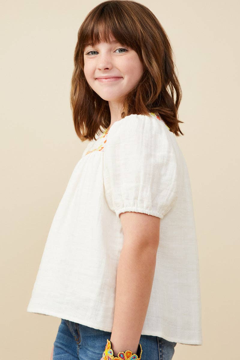 Hayden LA - Girls Contrast Floral Lace Square Neck Textured Top