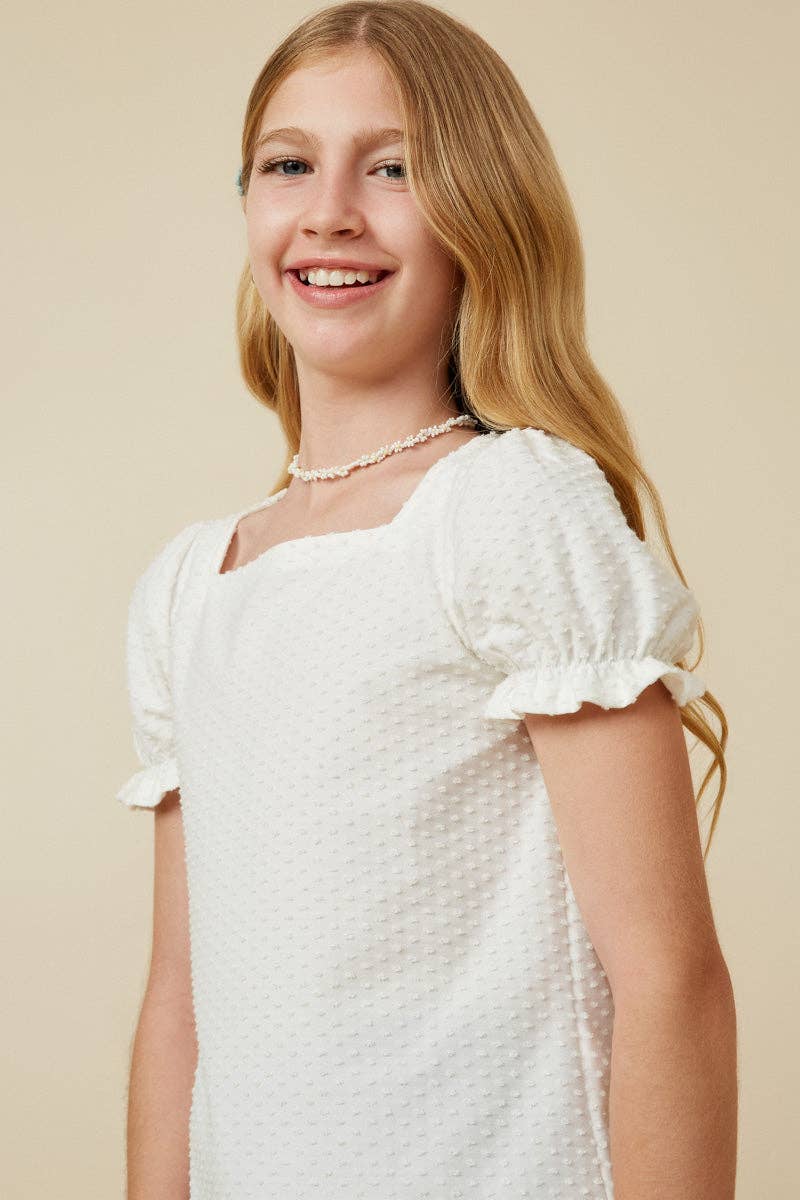 Girls Knit Swiss Dot Square Neck Tee