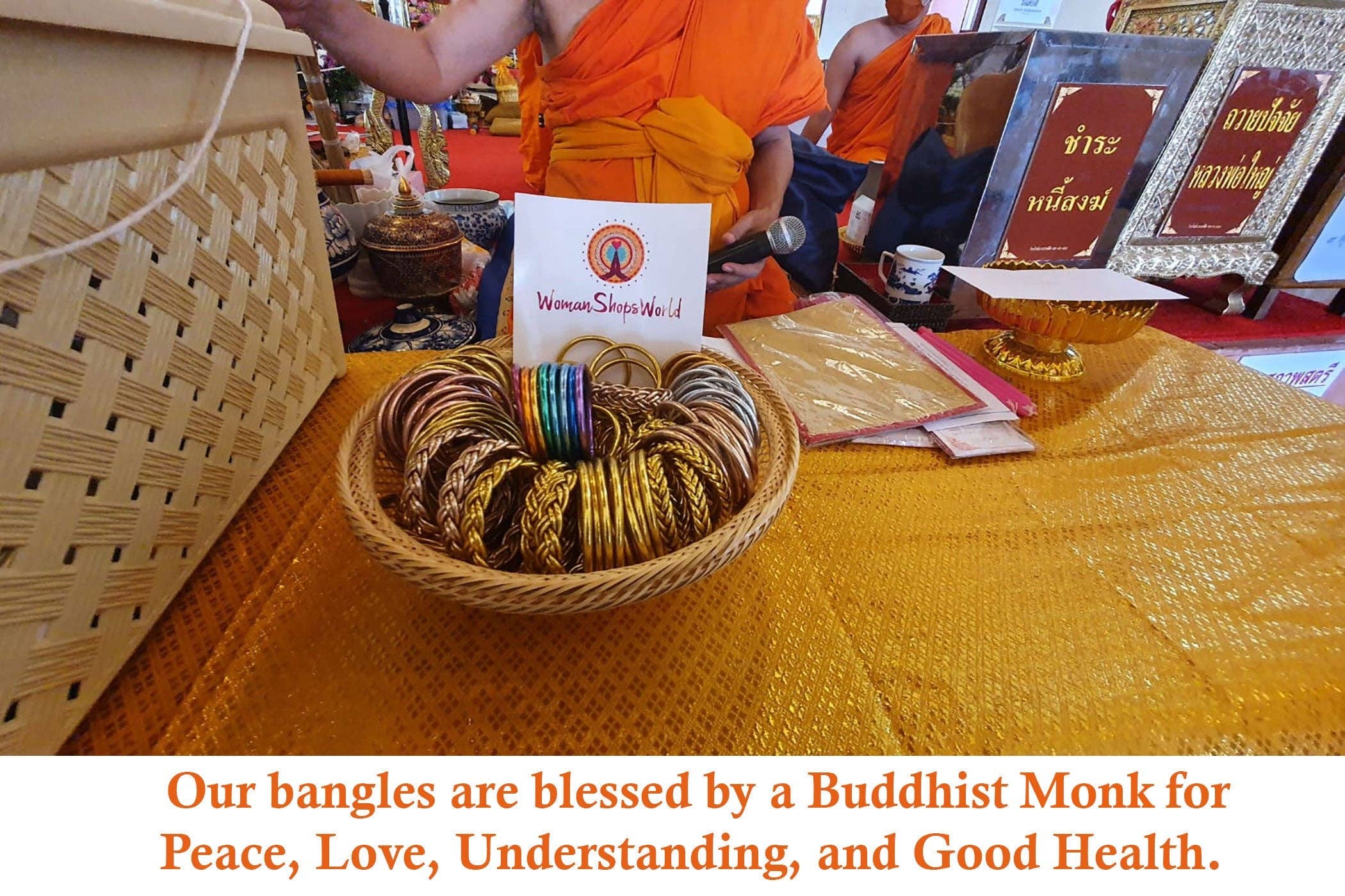 Small (6.91" Inner Circumference) Rainbow Thai Buddhist Temple Bracelet, Mantra Bangle