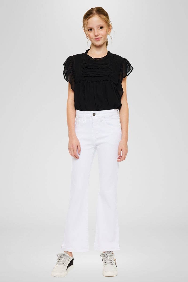 YOUTH HIGH RISE WHITE KICK FLARE JEANS-YC9281WT