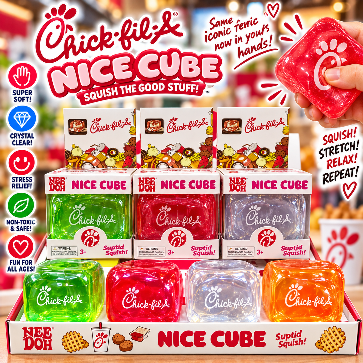 NEE DOH- Chick-fil-A Cube Super Squish – Stress Relief Fidget CUBE MAKLY CO