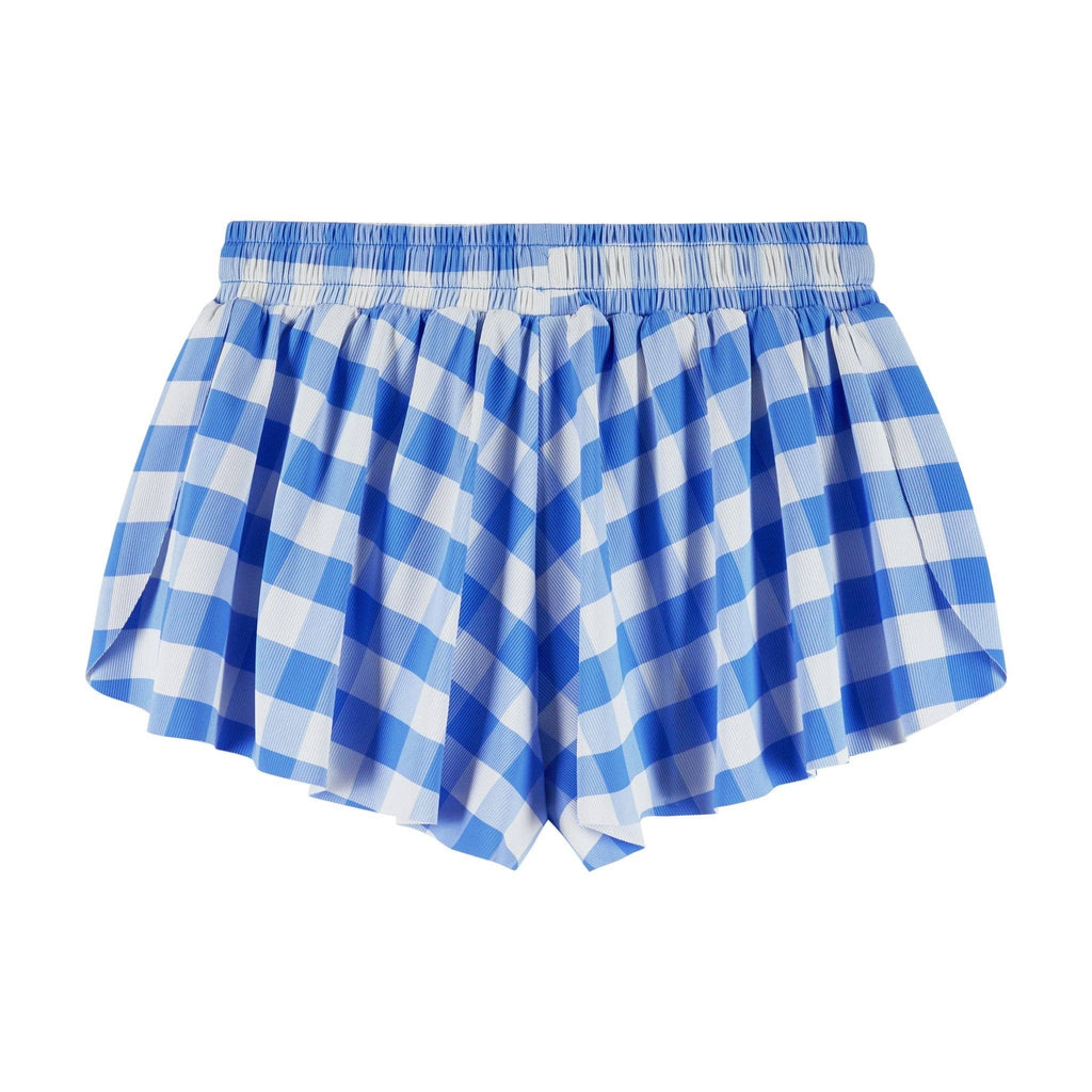 Tween Girls Athletic Short | Blue Gingham