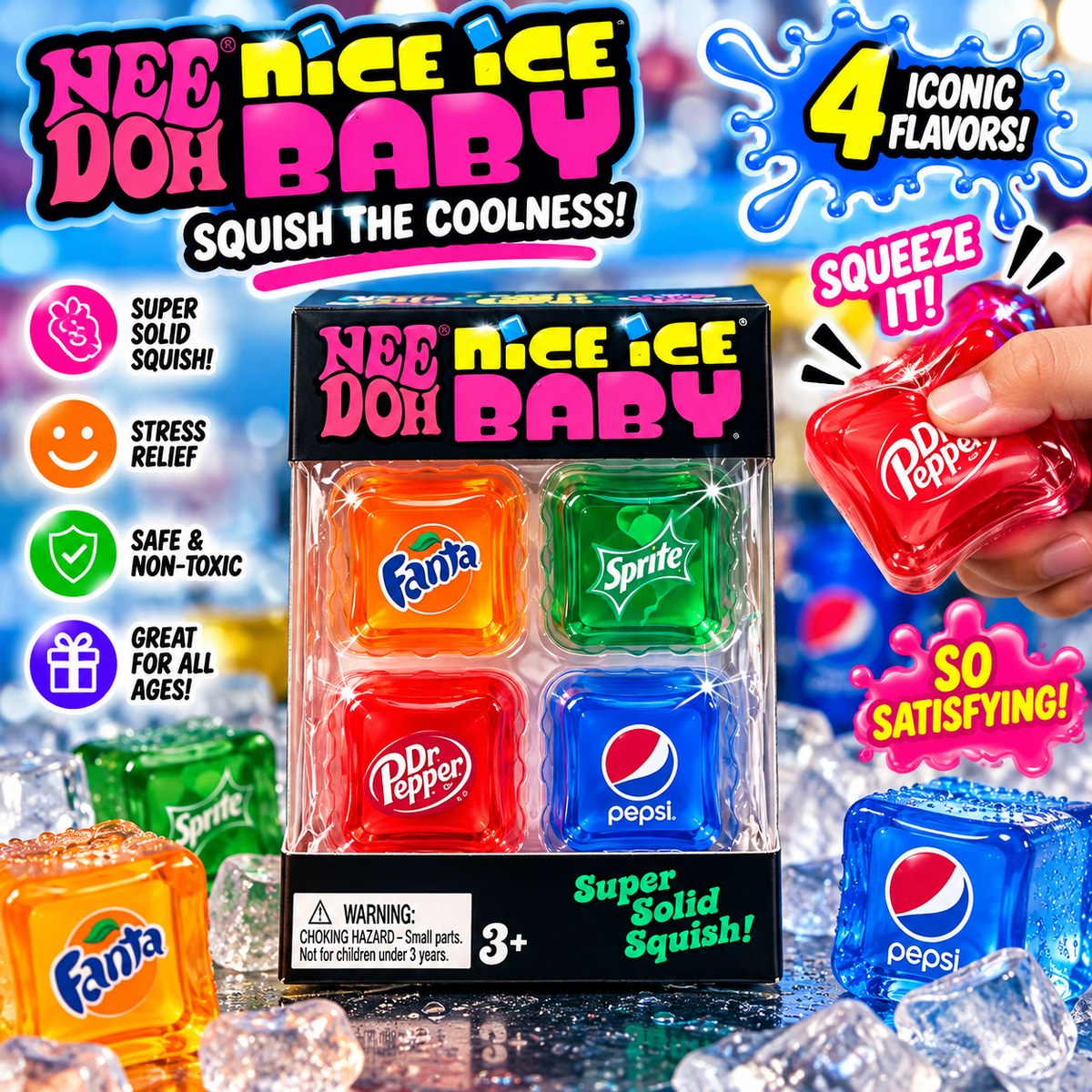 NEE DOH- Nice Ice Baby Solid Squish Cubes – Soda-Inspired Sensory Toy MAKLY CO