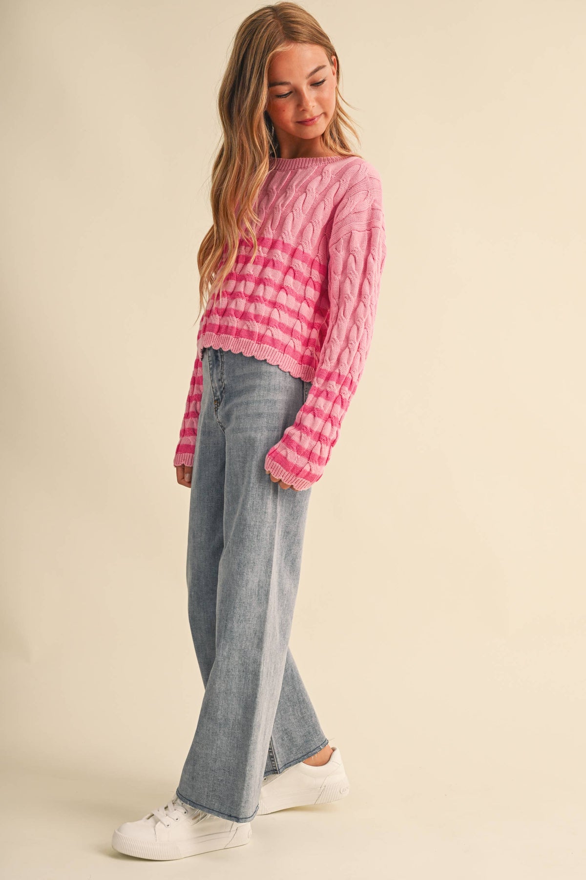 CABLE KNIT BOXY CROPPED PULLOVER