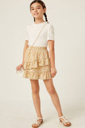 Girls Floral Printed Asymmetric Ruffle Skirt