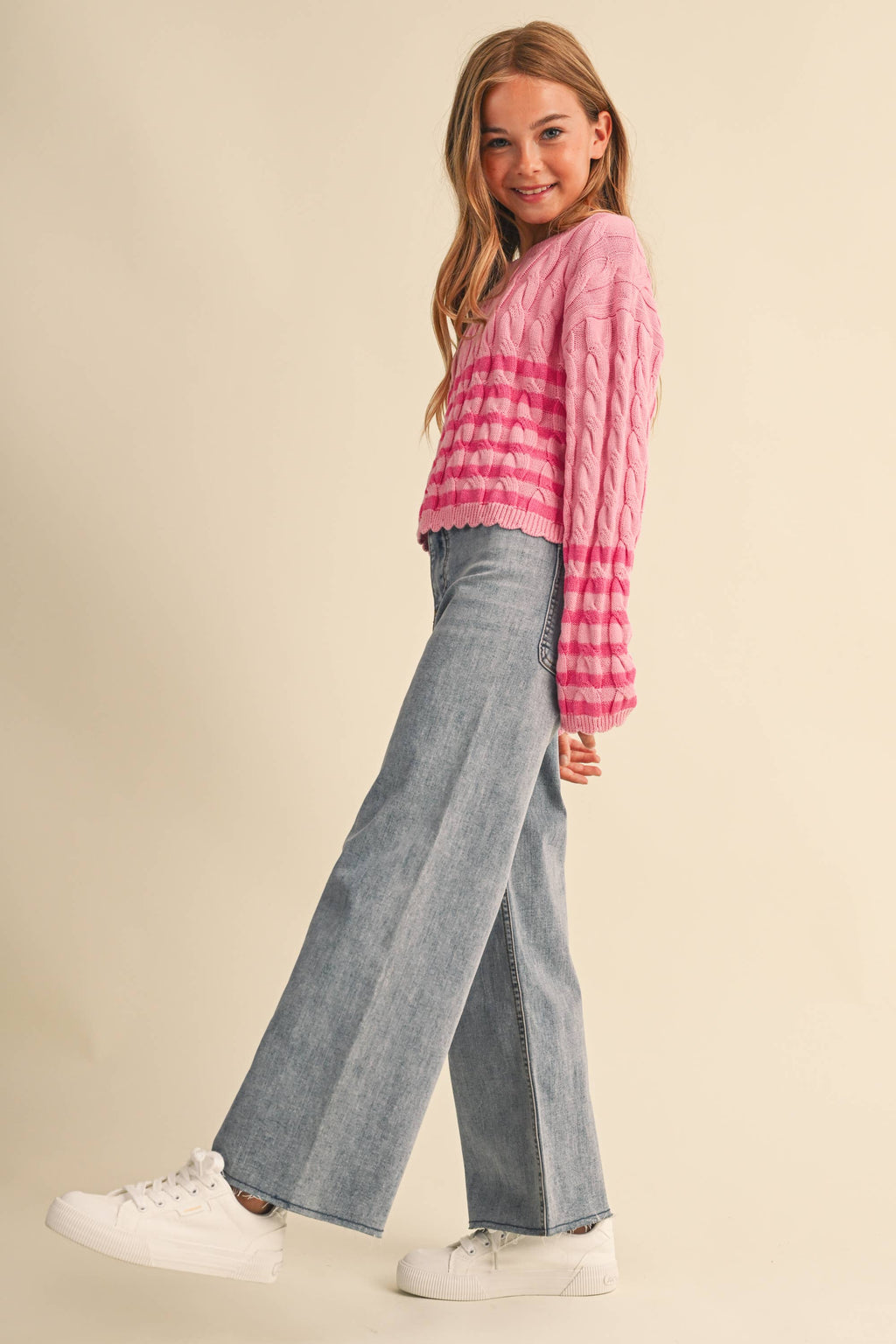 CABLE KNIT BOXY CROPPED PULLOVER
