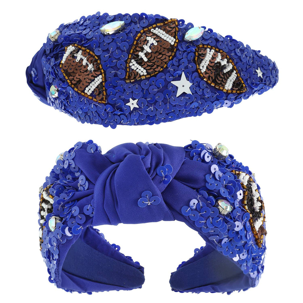 Red, Navy & Purple Football Top Knotted Jeweled Beaded Headband