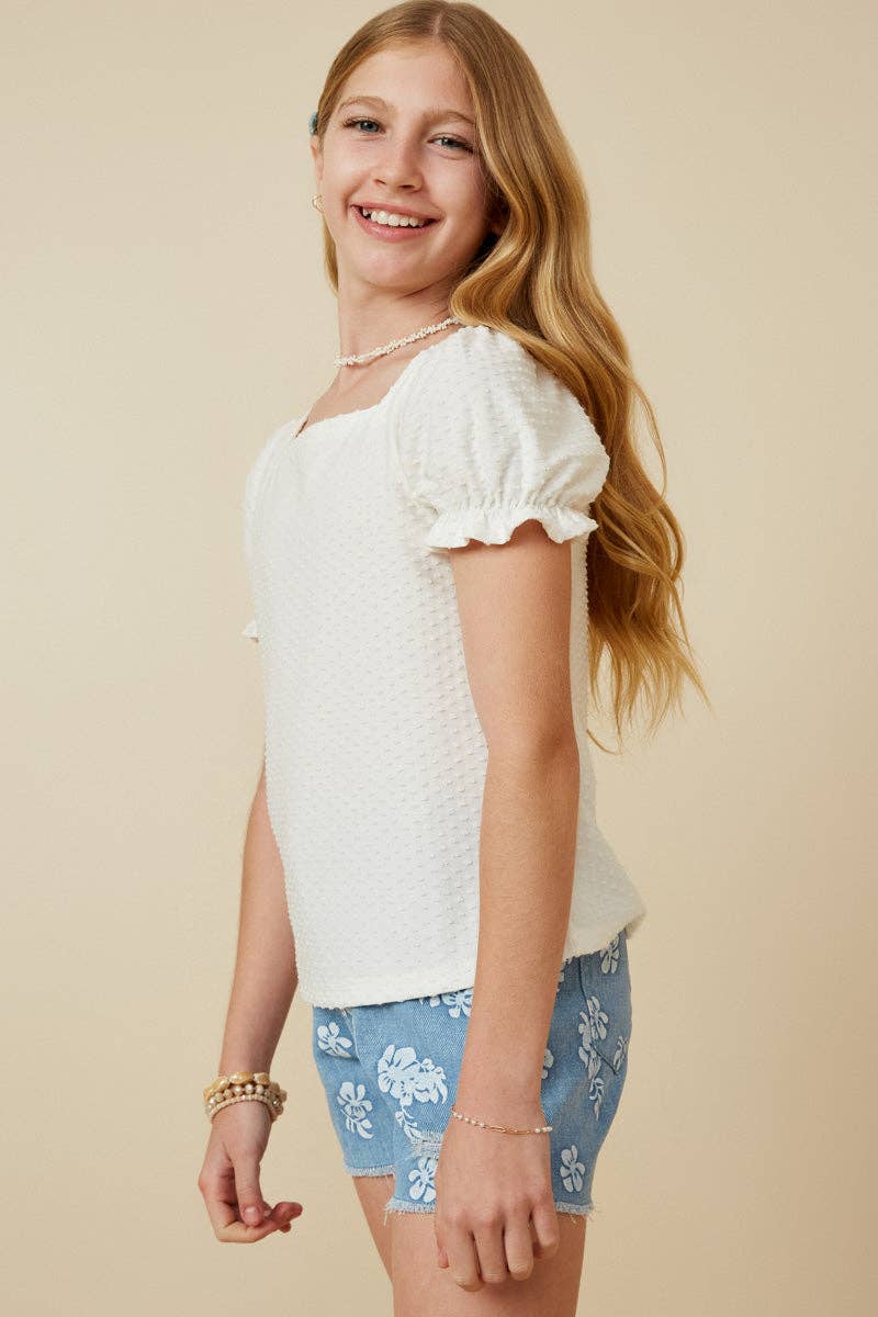 Girls Knit Swiss Dot Square Neck Tee