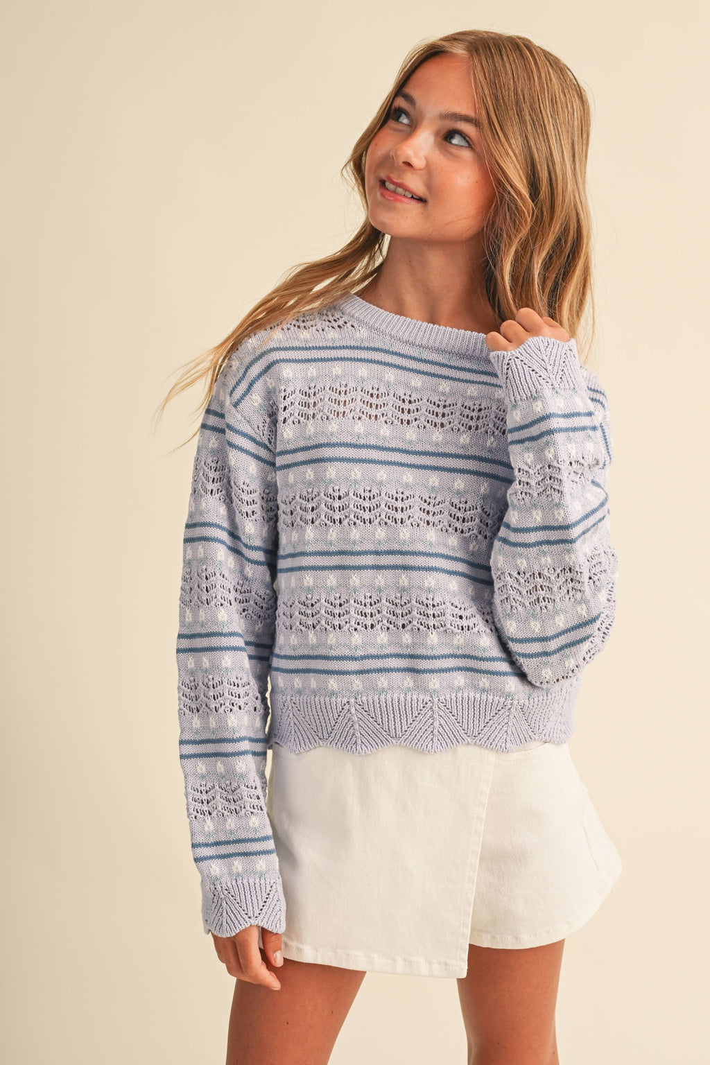 TWEEN GIRLS KIDS PULL OVER TOP IN FLOWER POINTELLE (7-14)