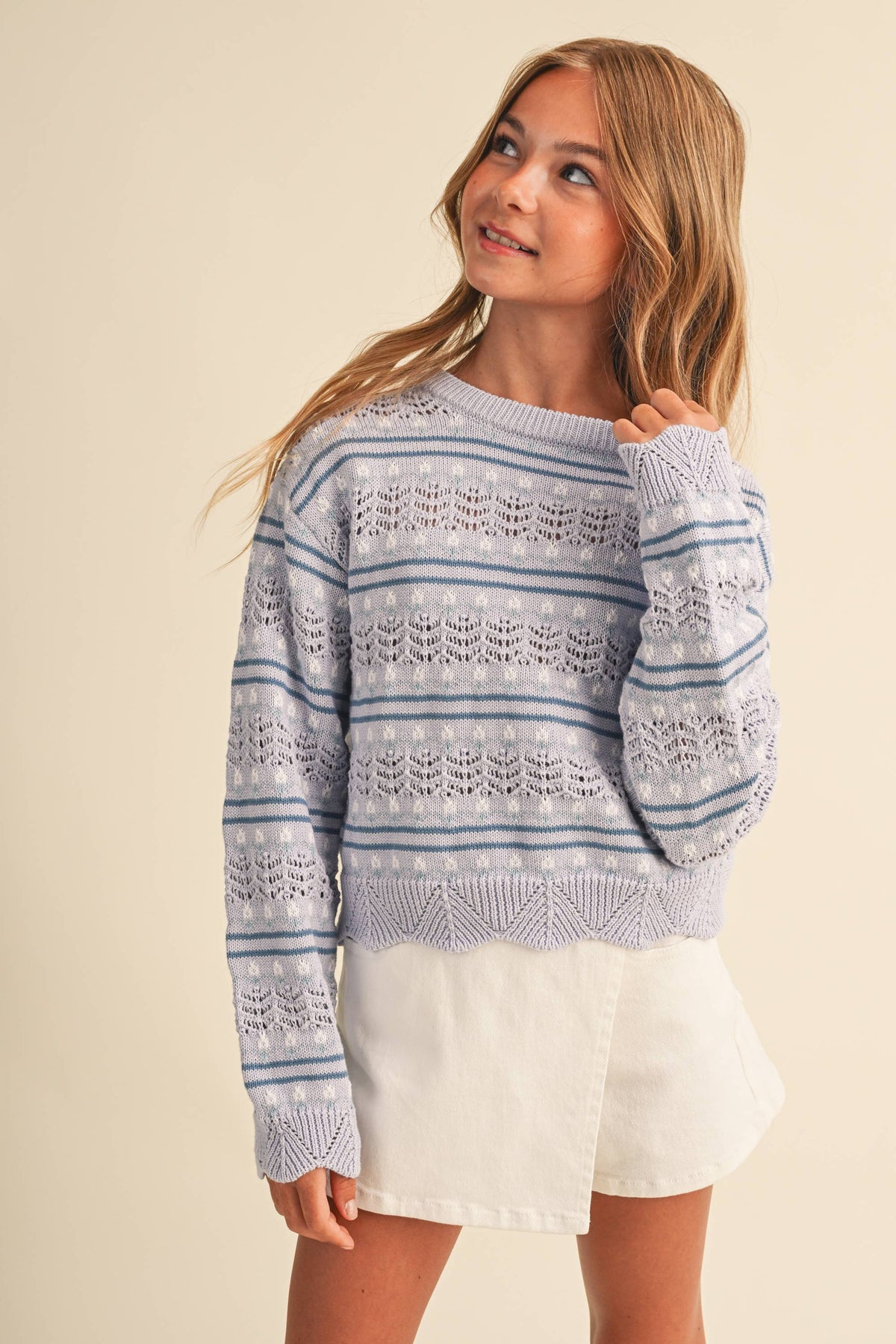 TWEEN GIRLS KIDS PULL OVER TOP IN FLOWER POINTELLE (7-14)