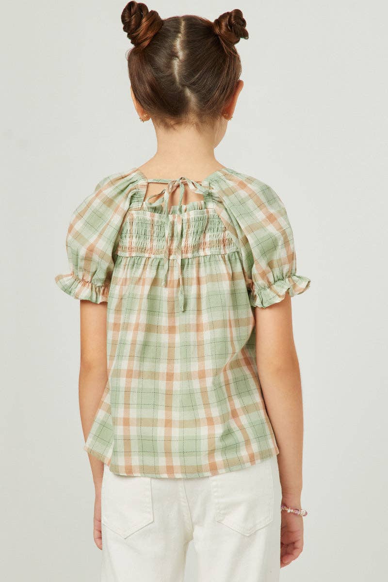 Hayden LA - Girls Plaid Smocked Square Neck Baby Doll Top
