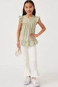 Girls Textured Floral Knit Ruffle Detail Tank