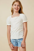 Girls Knit Swiss Dot Square Neck Tee