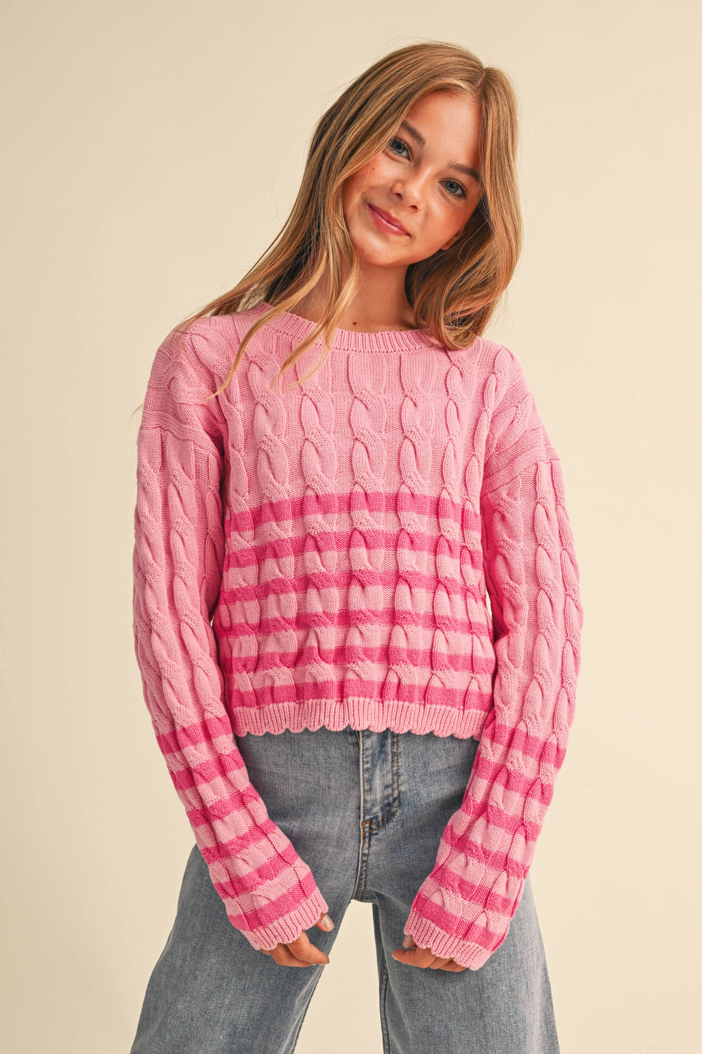 CABLE KNIT BOXY CROPPED PULLOVER