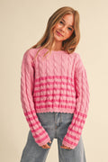 CABLE KNIT BOXY CROPPED PULLOVER