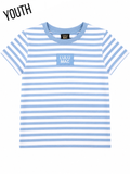 Lulu Mac- Youth STRIPE MONOCHROME PATCH YOUTH BABY DOLL TOP-LIGHT BLUE