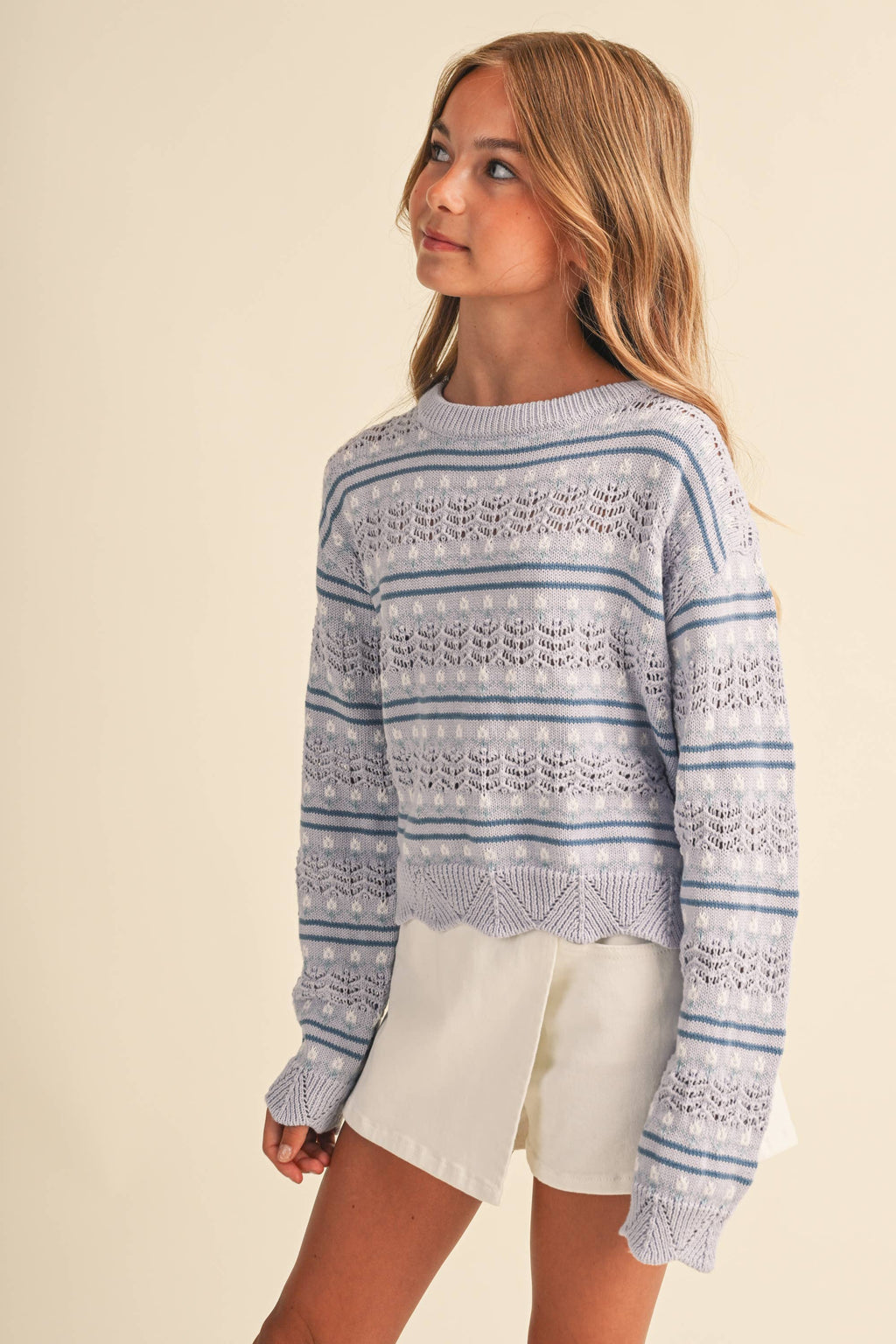 TWEEN GIRLS KIDS PULL OVER TOP IN FLOWER POINTELLE (7-14)