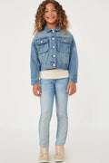 Girls Cargo Pocket Washed Denim Jacket