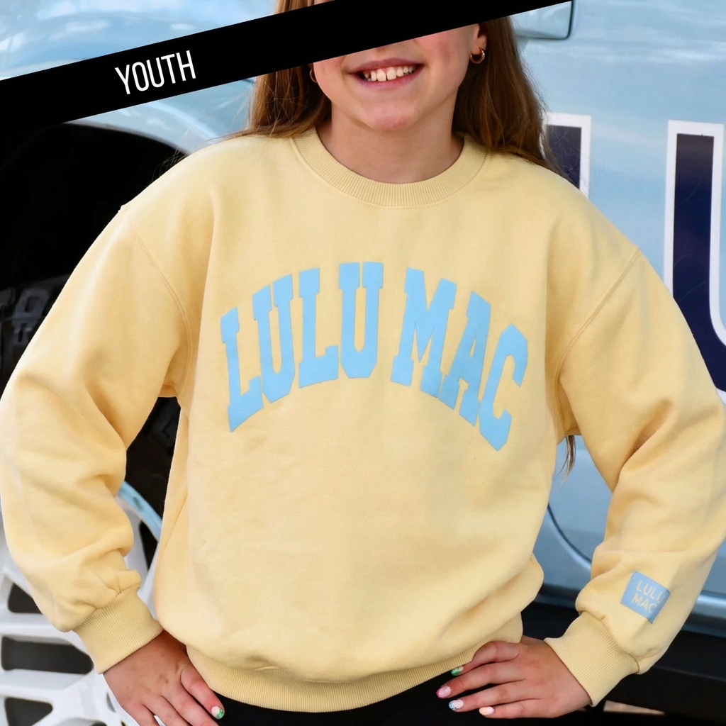 Lulu Mac- Youth Sweatshirt BUTTER WITH LIGHT BLUE PUFF