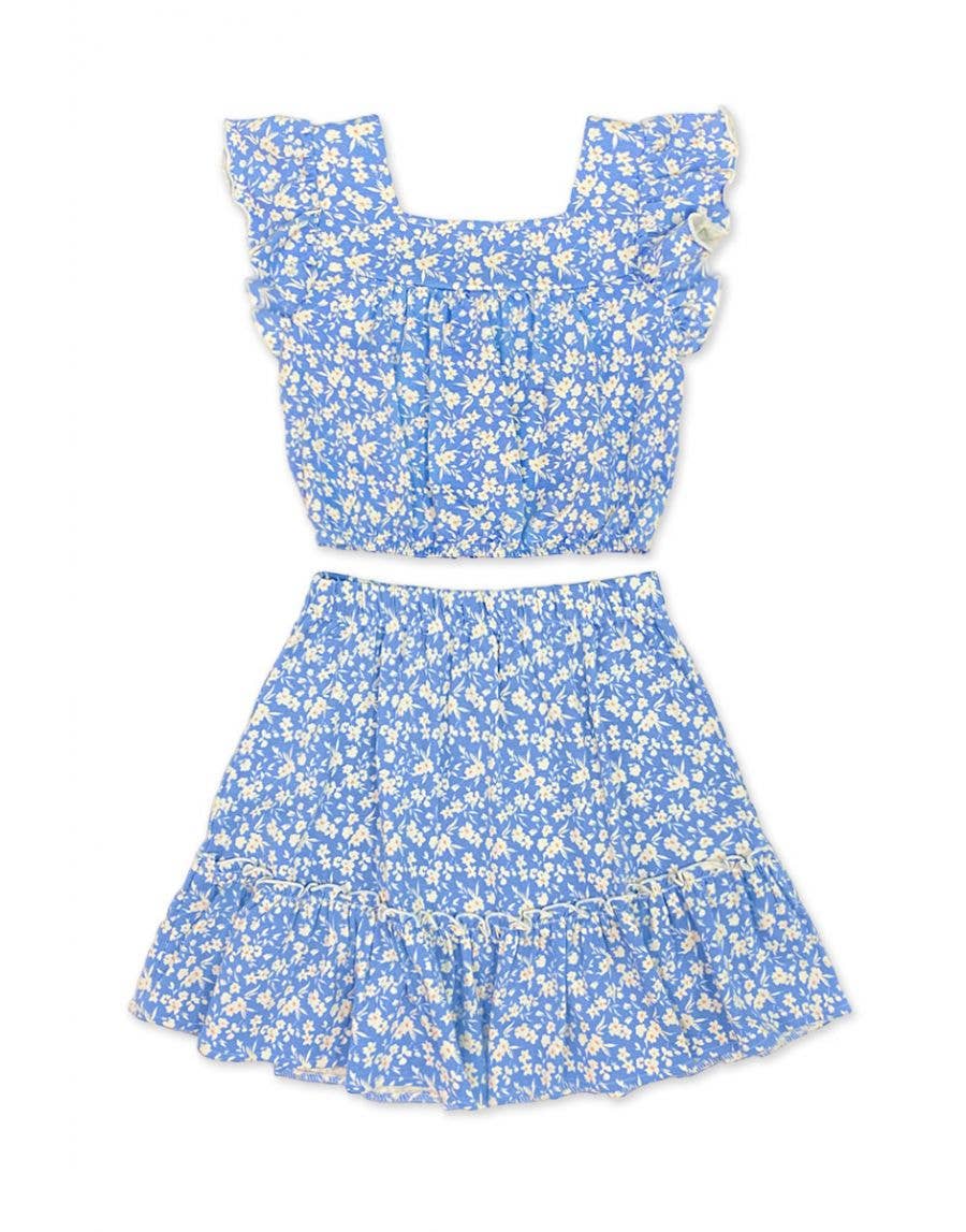 GKSS-3165B-Q44 Girl's 2 pc Skirt Set w/ Ruffle Sleeve Top