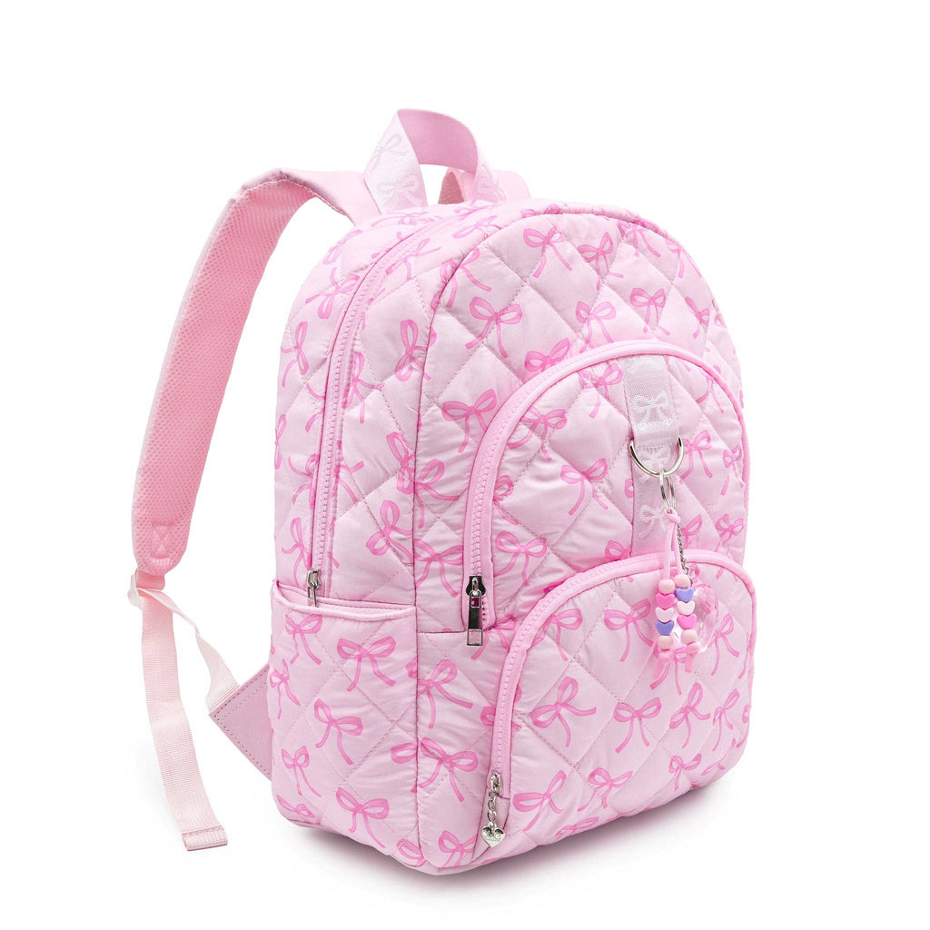 Bow Printed Quilted Large Backpack with Charm