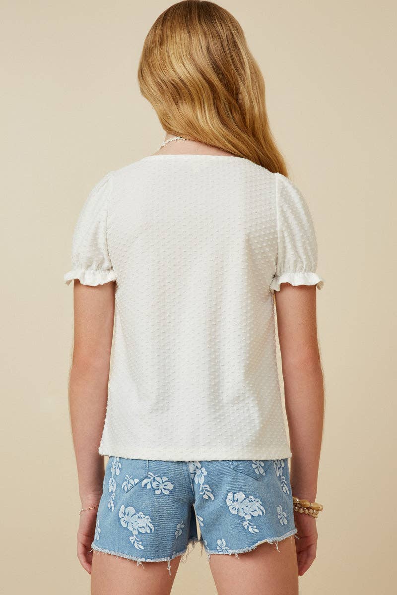 Girls Knit Swiss Dot Square Neck Tee