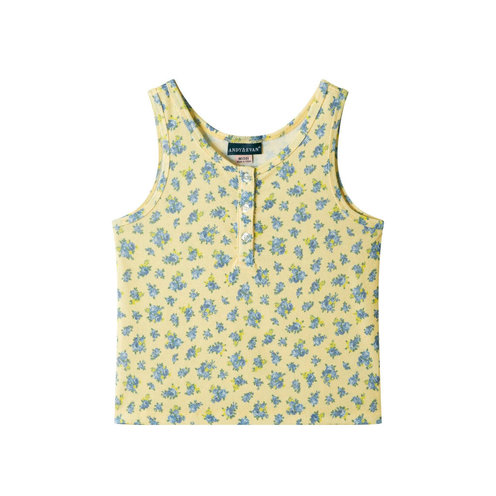 Henley Tank & Baggy Short Set | Yellow & Blue Floral