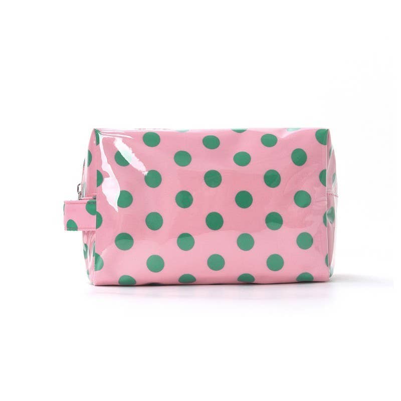 POLKA DOT Pink, Off White, Orange WATERPROOF CLEAR COSMETIC MAKEUP POUCH BAG |40P630