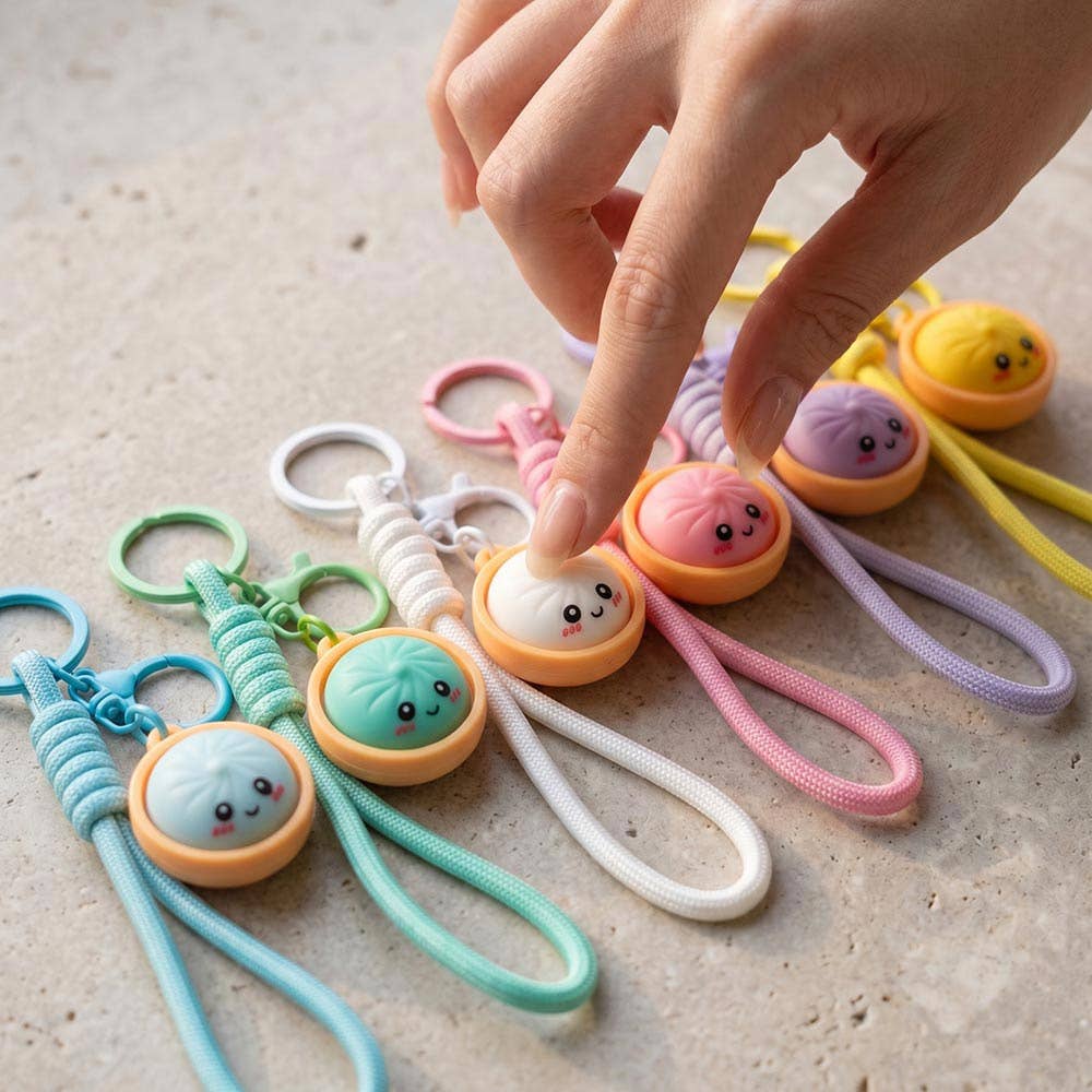 Cute Bao Bun Dumpling Stress Relief Fidget Clicker Bag Charm Keychains