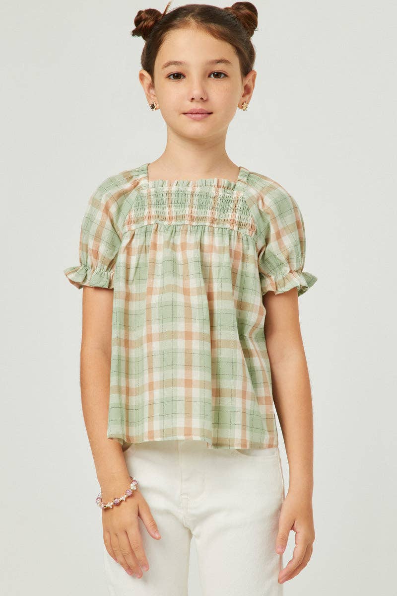 Hayden LA - Girls Plaid Smocked Square Neck Baby Doll Top