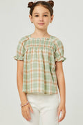 Hayden LA - Girls Plaid Smocked Square Neck Baby Doll Top