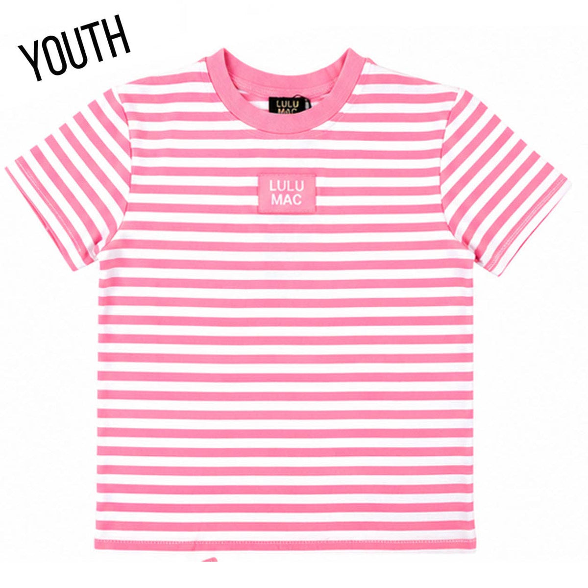 Lulu Mac- Youth STRIPE MONOCHROME PATCH YOUTH BABY DOLL TOP-NEON PINK