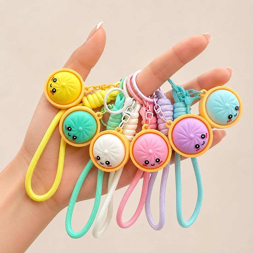 Cute Bao Bun Dumpling Stress Relief Fidget Clicker Bag Charm Keychains