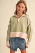TWEEN KIDS GIRLS HALF ZIP COLLAR SWEATER (7-14)