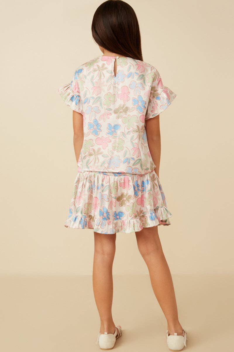 Hayden LA - Girls Floral Ruffle Sleeve Foiled Top