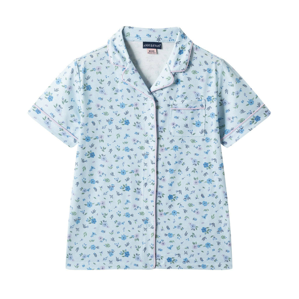 Tween Girls Buttondown Pajama Set | Blue Floral