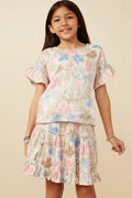 Hayden LA - Girls Floral Ruffle Sleeve Foiled Top