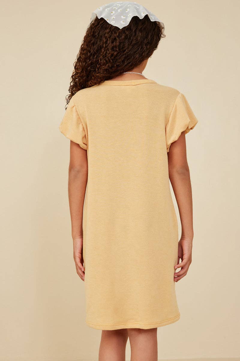 Hayden LA - Girls Gathered Puff Sleeve French Terry Knit Dress
