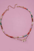 MULTI BEADED BOW CHARM DOUBLE LAYER NECKLACE | 80N91498