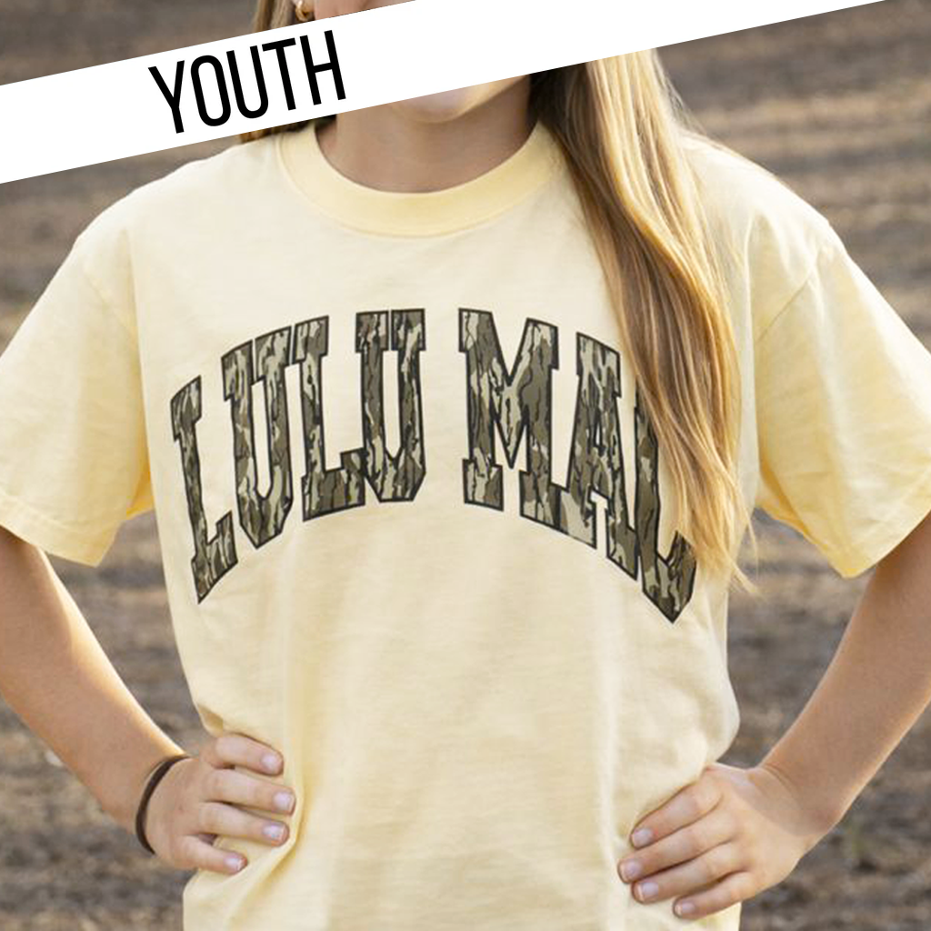 Lulu Mac Youth Mossy Oak Bottomland Butter Youth Comfort Colors Mossy Oak Tee
