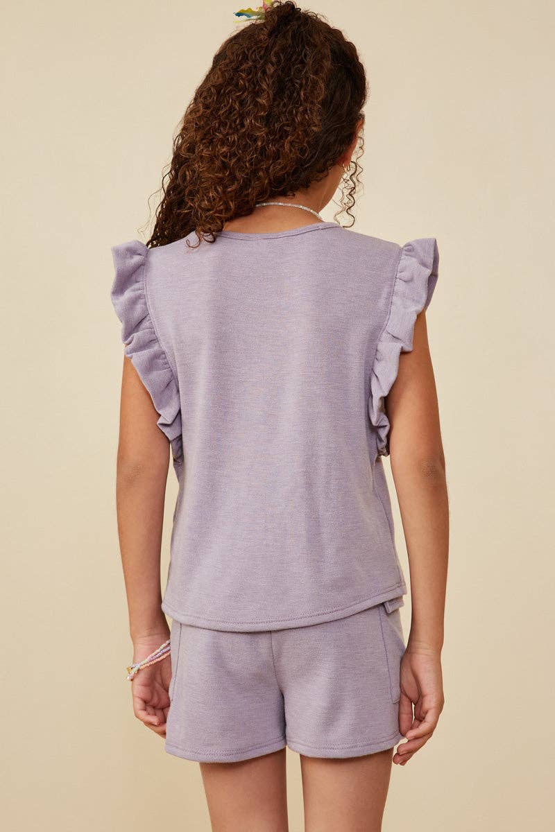 Girls Balloon Ruffle Sleeveless French Terry Knit Tank