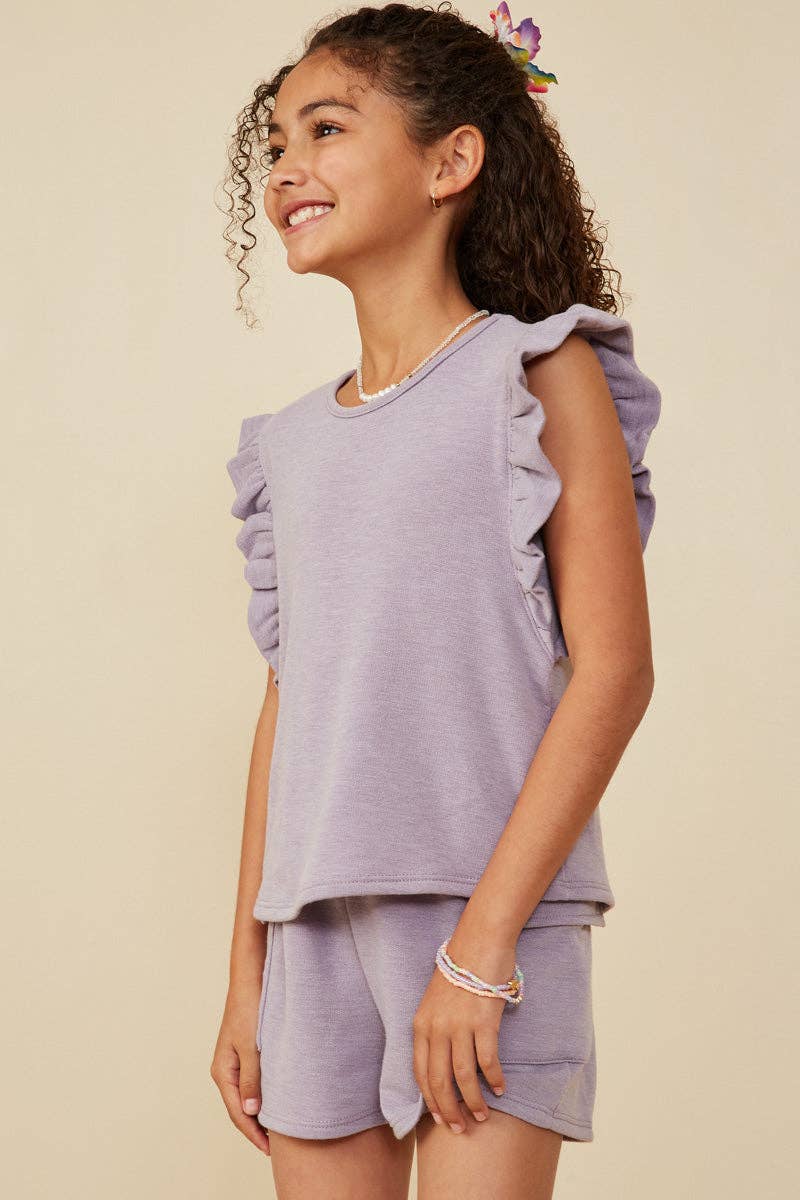 Girls Balloon Ruffle Sleeveless French Terry Knit Tank