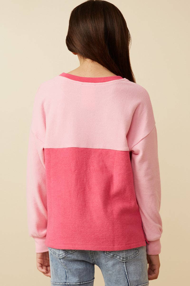 Girls Soft Brushed Color block Long Sleeve Knit Top