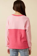 Girls Soft Brushed Color block Long Sleeve Knit Top