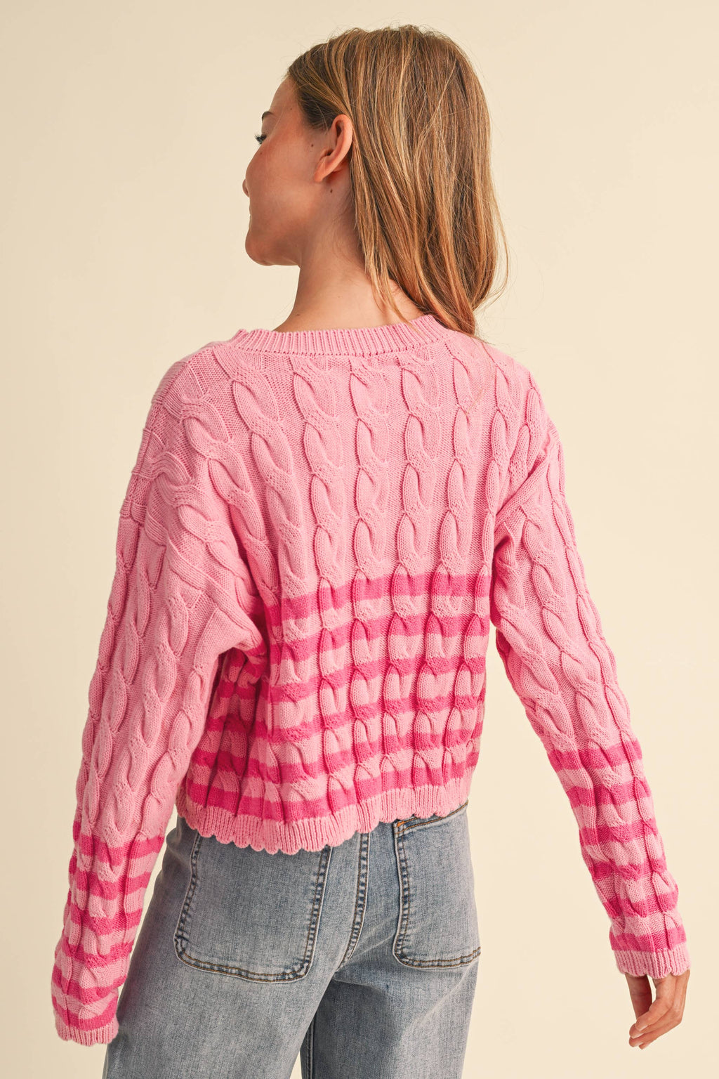 CABLE KNIT BOXY CROPPED PULLOVER
