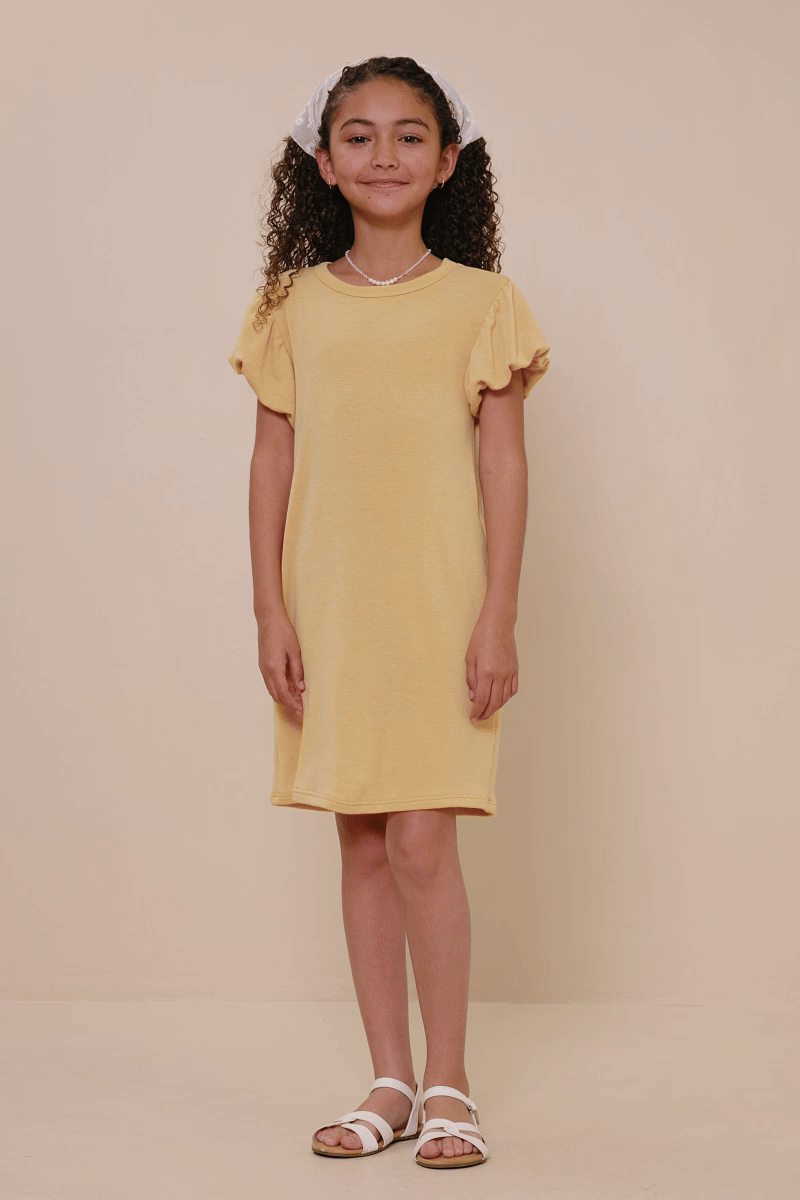 Hayden LA - Girls Gathered Puff Sleeve French Terry Knit Dress