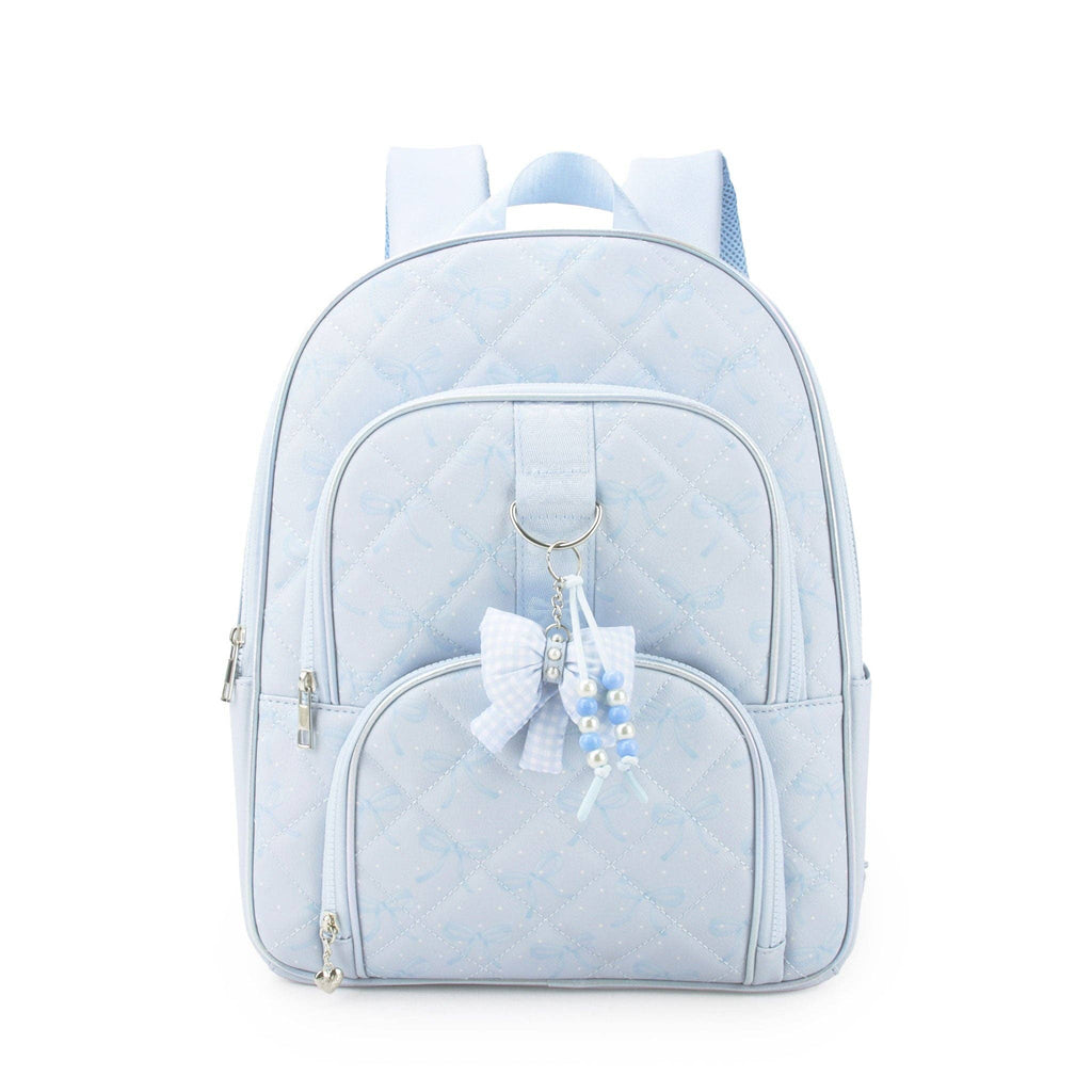 Bow Print Quilted Large Backpack with Charm