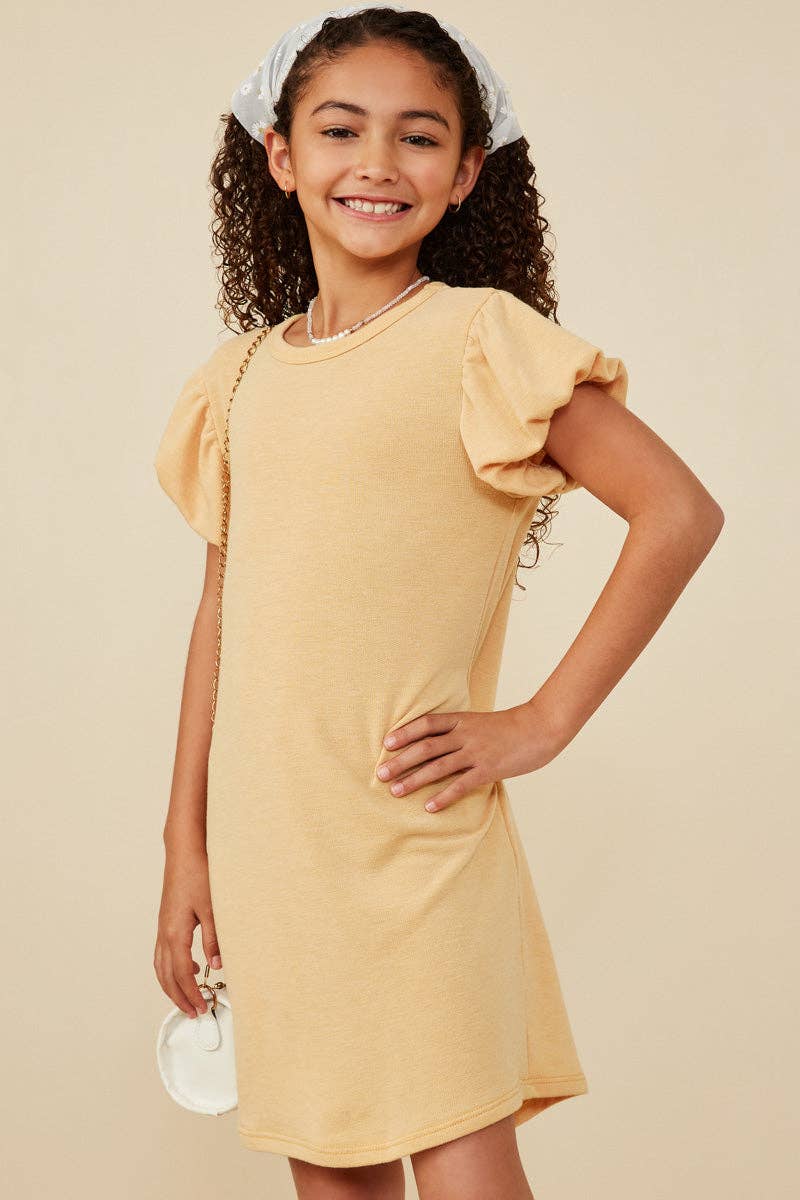 Hayden LA - Girls Gathered Puff Sleeve French Terry Knit Dress